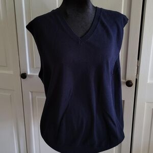 Men's Navy  V Neck Cashmere Blend Sweater Vest sz L Academia Preppy Old Money